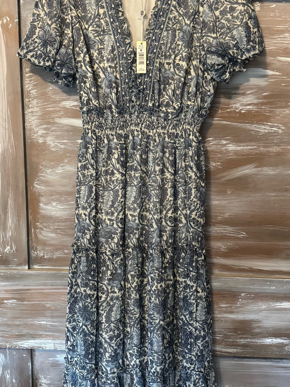 Max Studio Navy Floral Tiered Maxi Dress on Cream